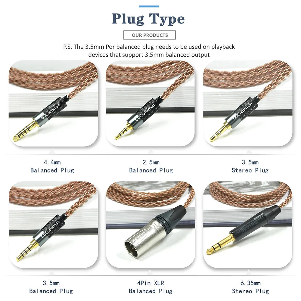 GUCraftsman 6N OCC Copper Headphone Cable hd700 4Pin XLR 2.5MM/4.4MM Balance - Image 6