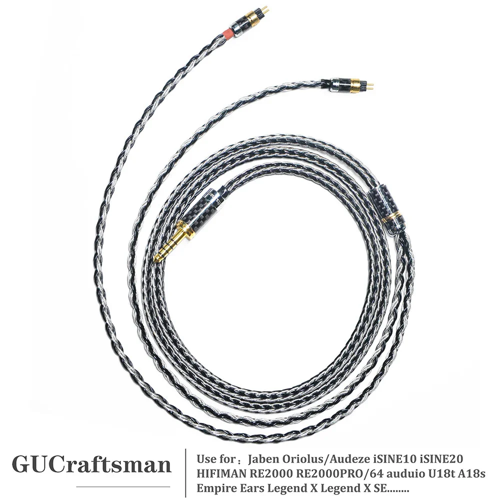GUCraftsman 0.78mm 2Pin 16 Strands 7N Single Crystal Copper/Silver Mixed Earphone Cable - MMCX Connector