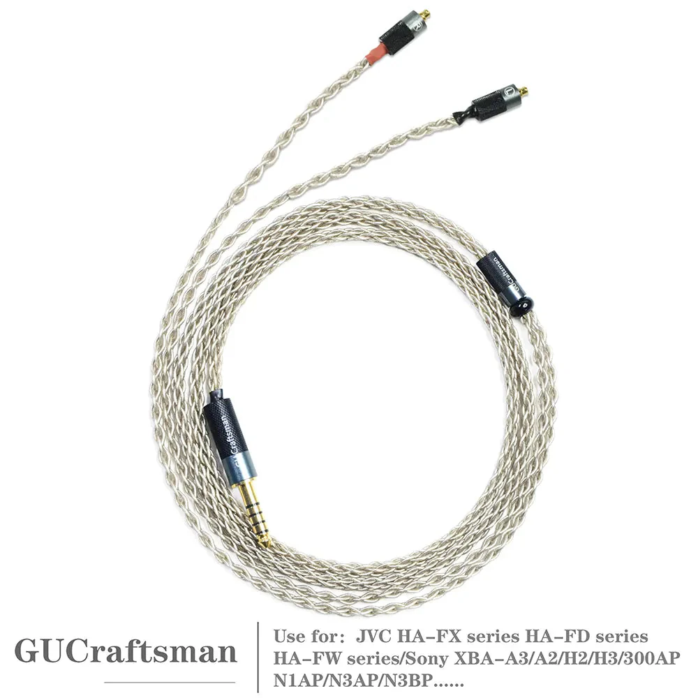 GUCraftsman 6N Single Crystal Silver Earphone Cables For Sony XBA-300AP/N3AP/N3BP JVC FX series/FD series/FW series