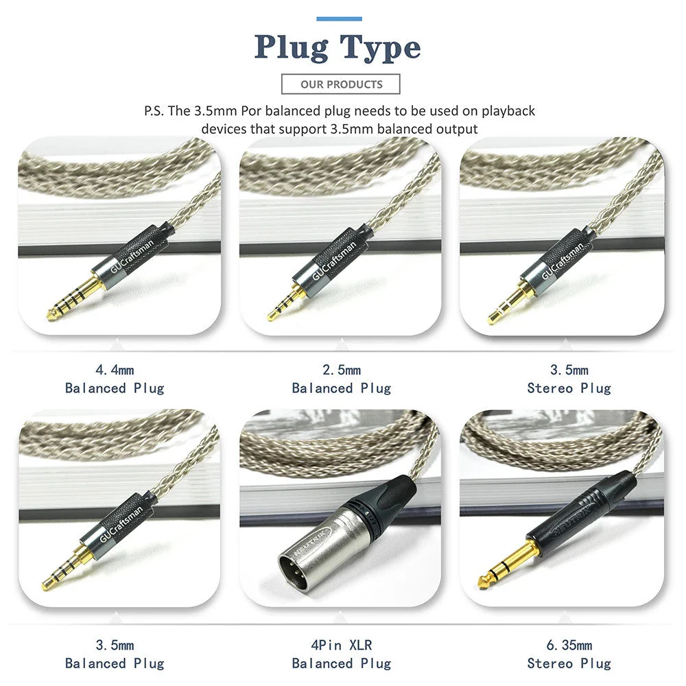 GUCraftsman 6N Single Crystal Silver Headphone Cables For SHURE SRH1440 SRH1540 SRH1840 - Image 6