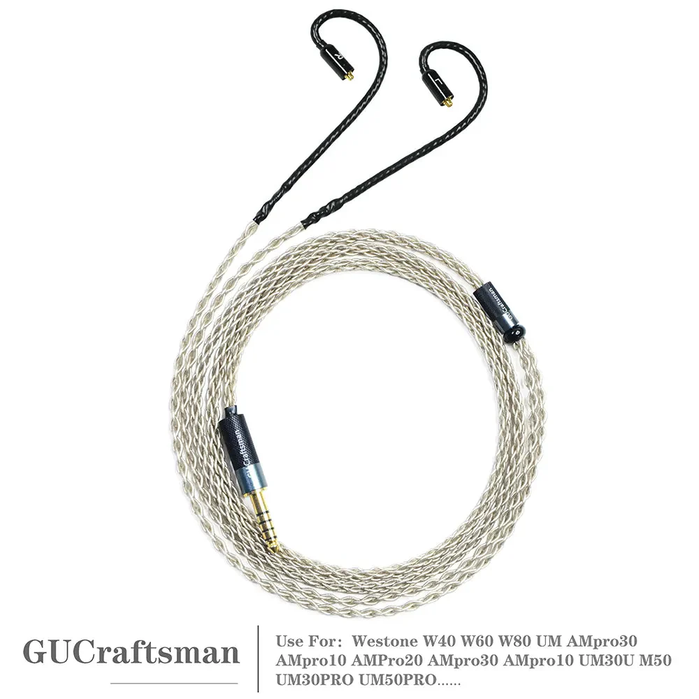 GUCraftsman 6N Single Crystal Silver Earphone Cables For W40 W60 W80 AMpro10 AMpro20 AMpro30 UM30PRO UM50 UM50PRO
