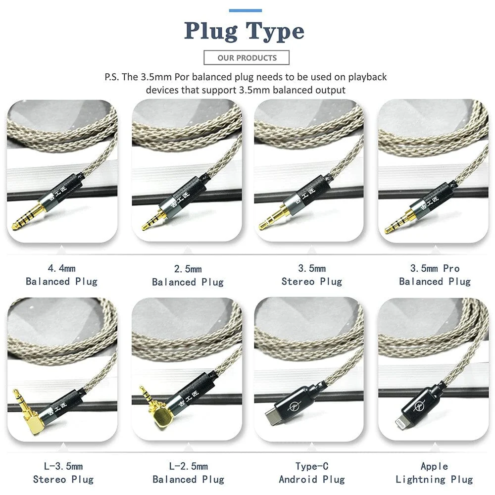 GUCraftsman 6N Silver 8-Core HIFI 2.5mm/4.4mm Balance Headphone Cable For IE800 IE800s - Image 6