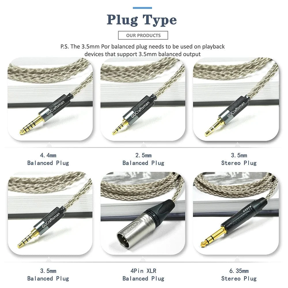 GUCraftsman 6N Silver Upgrade Cable for Sony MDR-Z1R MDR-Z7 MDR-Z7M2 - Image 5
