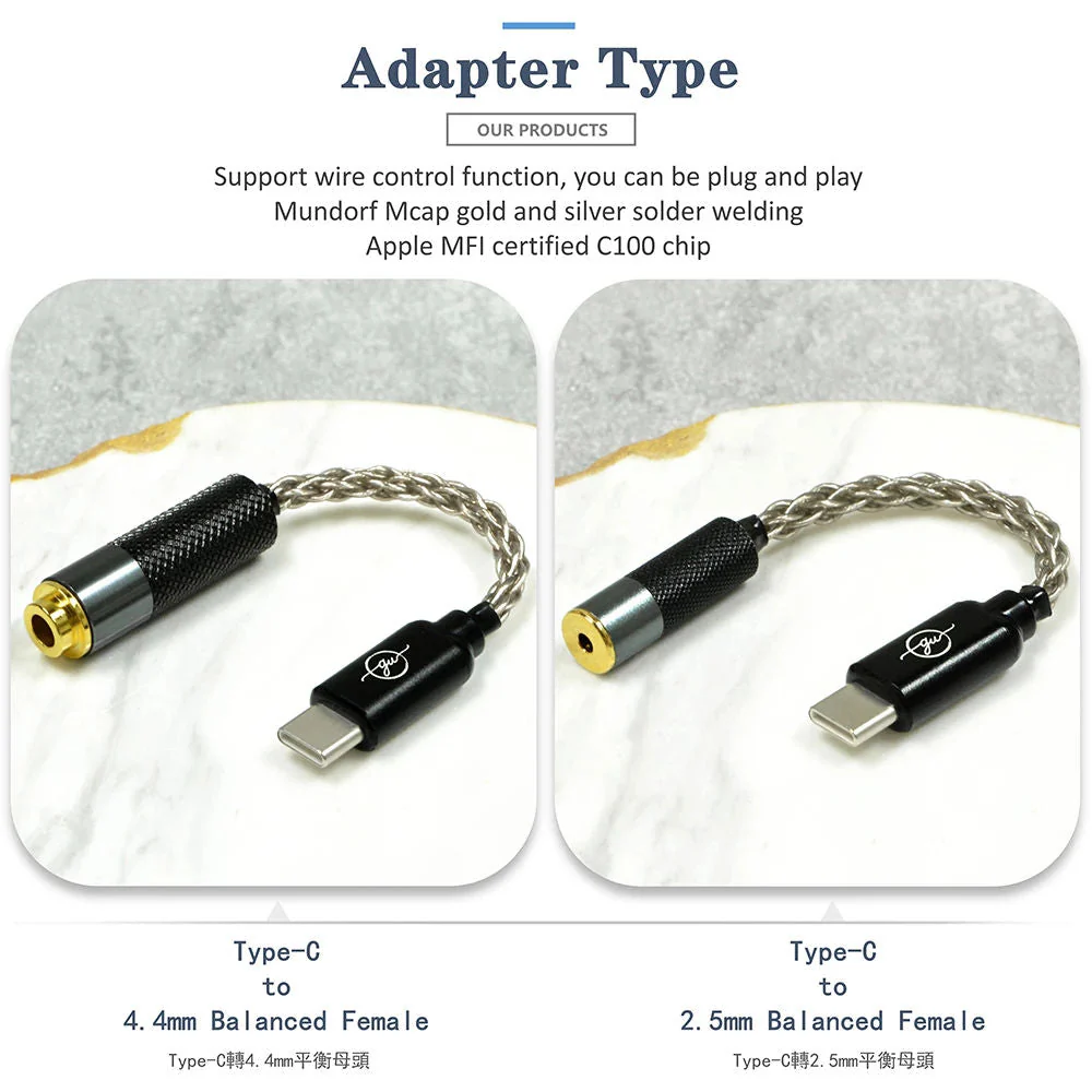GUCraftsman HIFI USB Type-C to Jack 3.5/2.5/4.4 Cable Adapter For Android Mobile Phone Huawei Xiaomi Oppo Vivo SAMSUNG - Image 3