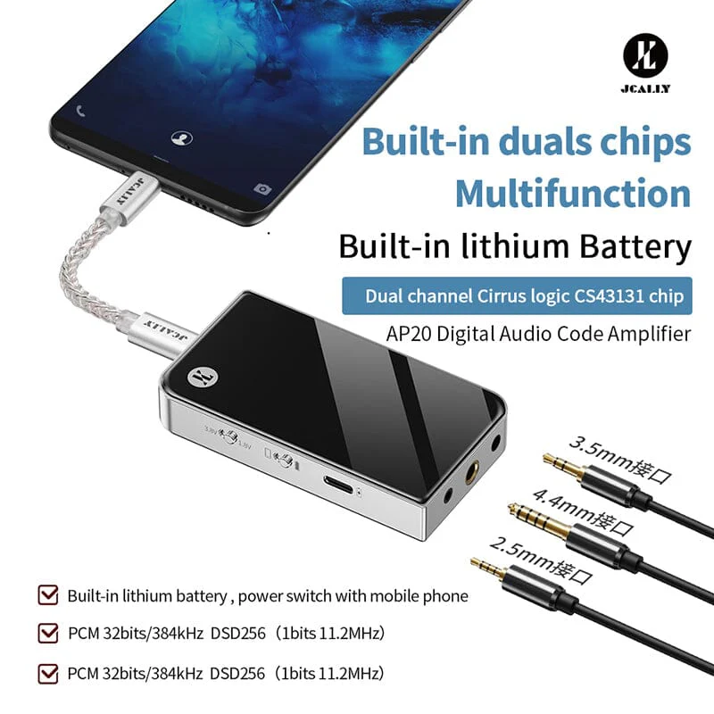 JCALLY AP20 Dual DAC Chip Built-in Lithium Battery Portable DAC & Amplifier - Image 5
