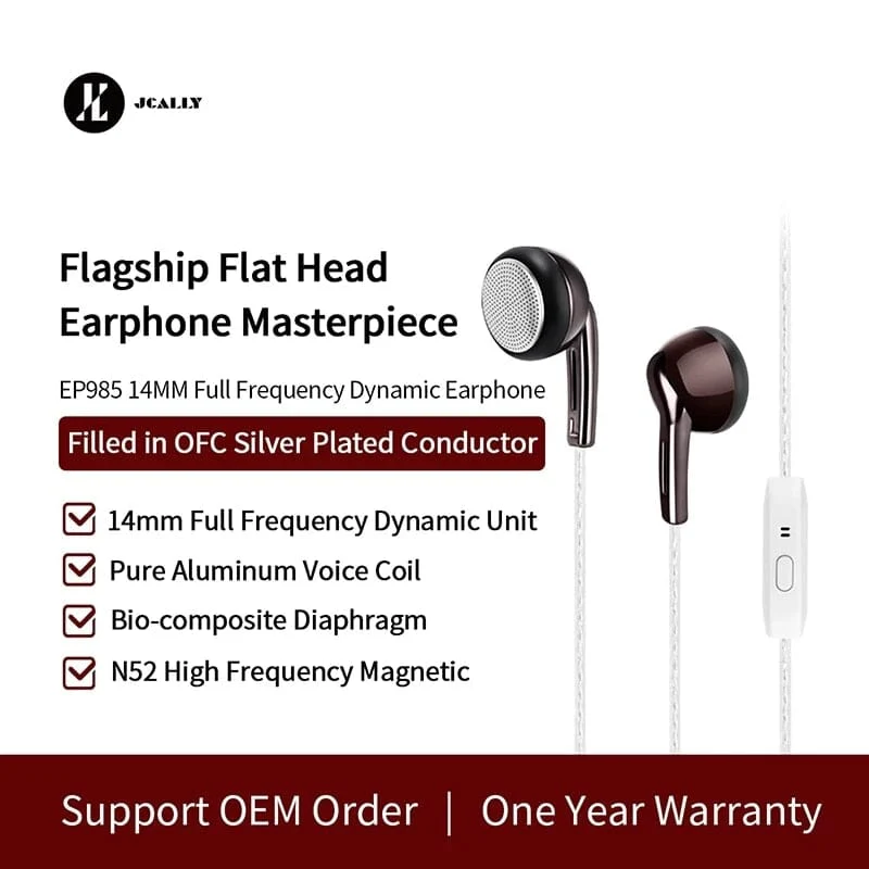 JCALLY EP985 Bio-Composite Diaphragm Full frequency Dynamic Flat Head Earphone - Image 2