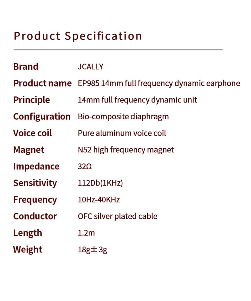 JCALLY EP985 Bio-Composite Diaphragm Full frequency Dynamic Flat Head Earphone - Image 6