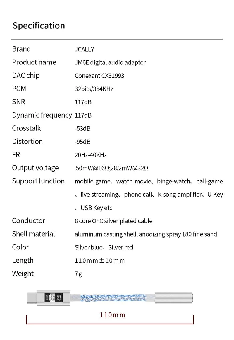 JCALLY JM6E CX31993 Portable DAC & AMP Type-C to 3.5mm Adapter - Image 5