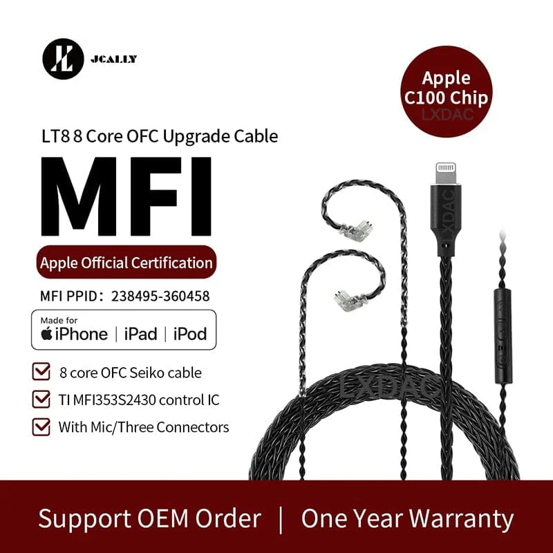 JCALLY LT8  Lightning Upgrade Cable 4 Strands 5N Oxygen-Free Copper Wire