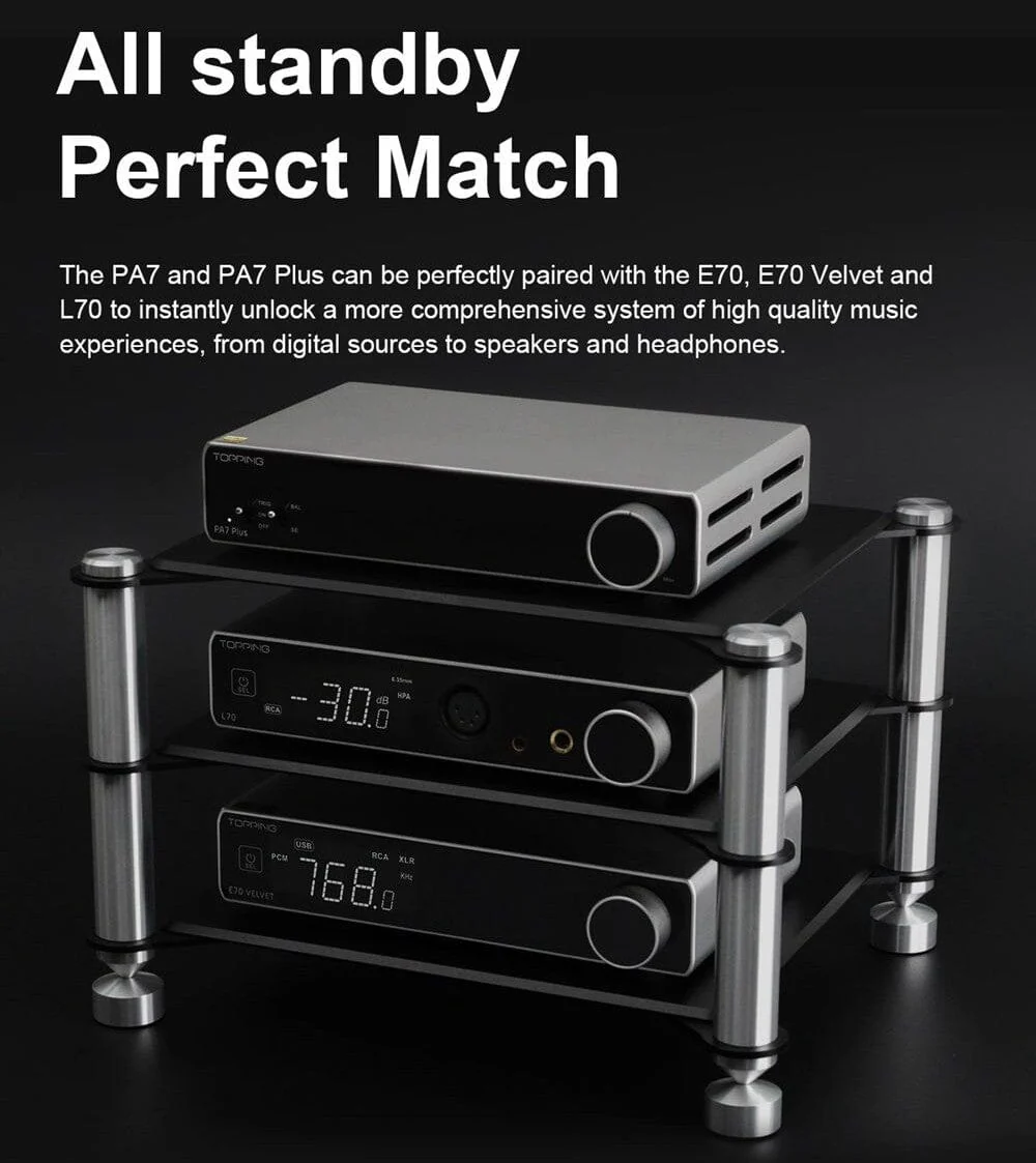 TOPPING E70 Velvet DAC + L70 HPA + PA7 / PA7 Plus AMP + XLR Cable Combo